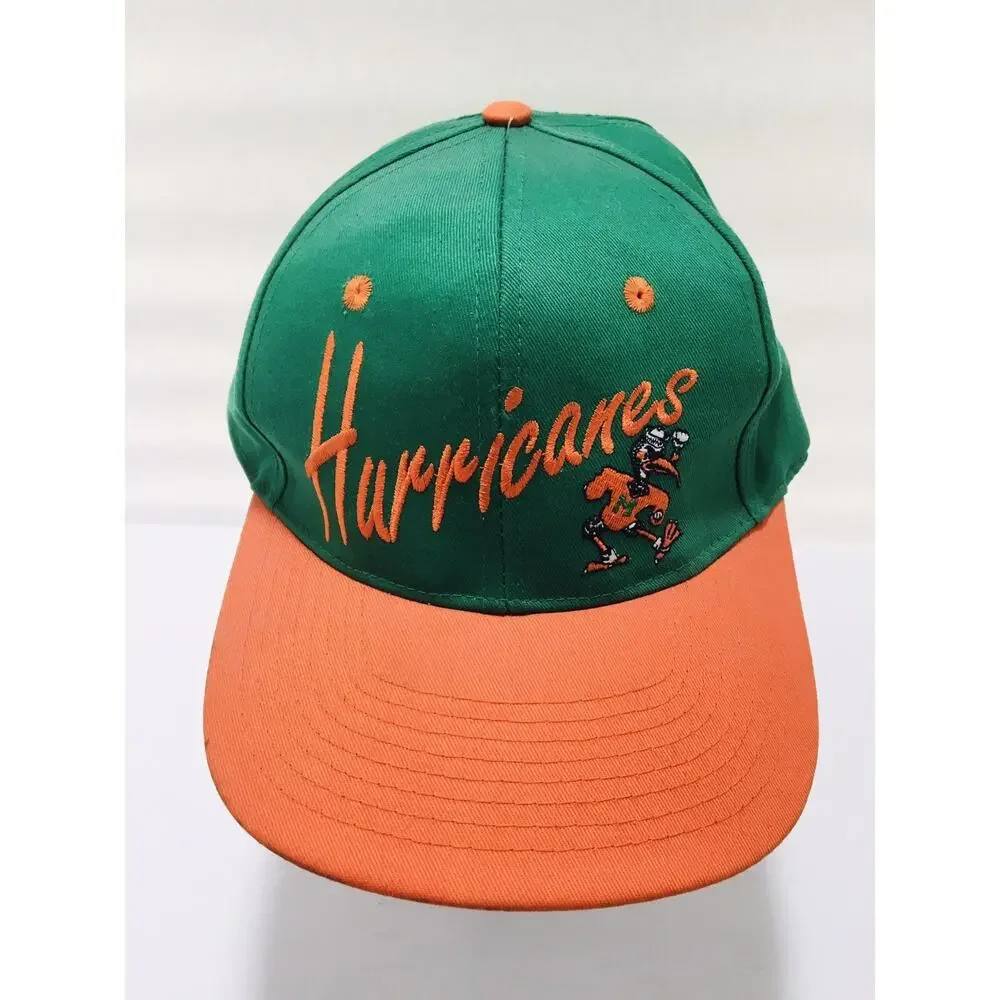 VINTAGE Miami Hurricanes Hat Cap Snap Back Green Orange Collegiate Licensed 90s